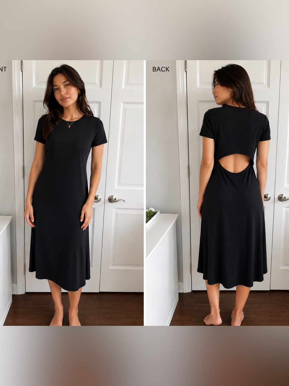 GAP Black Short-Sleeve Midi Dress with Back Cutout